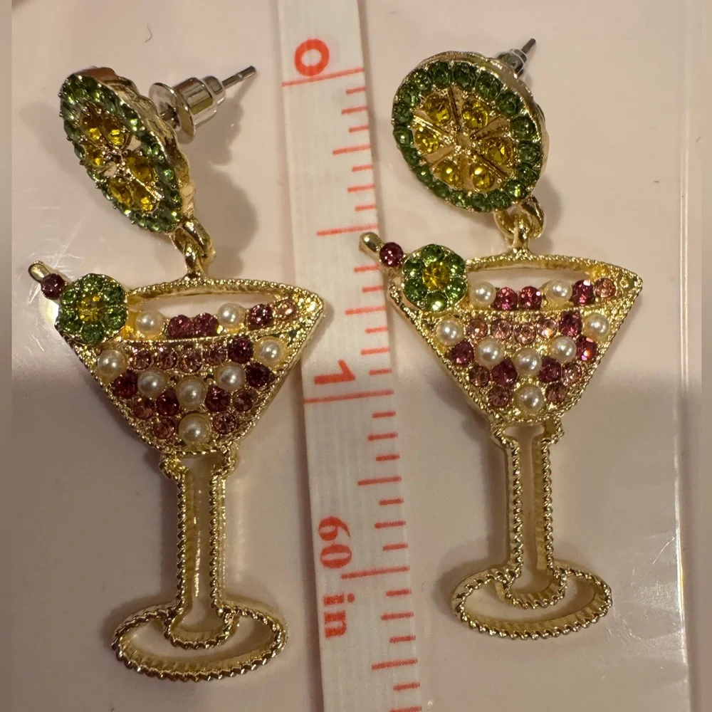 GLAM MARTINI RHINESTONE STATEMENT EARRINGS NWOT
